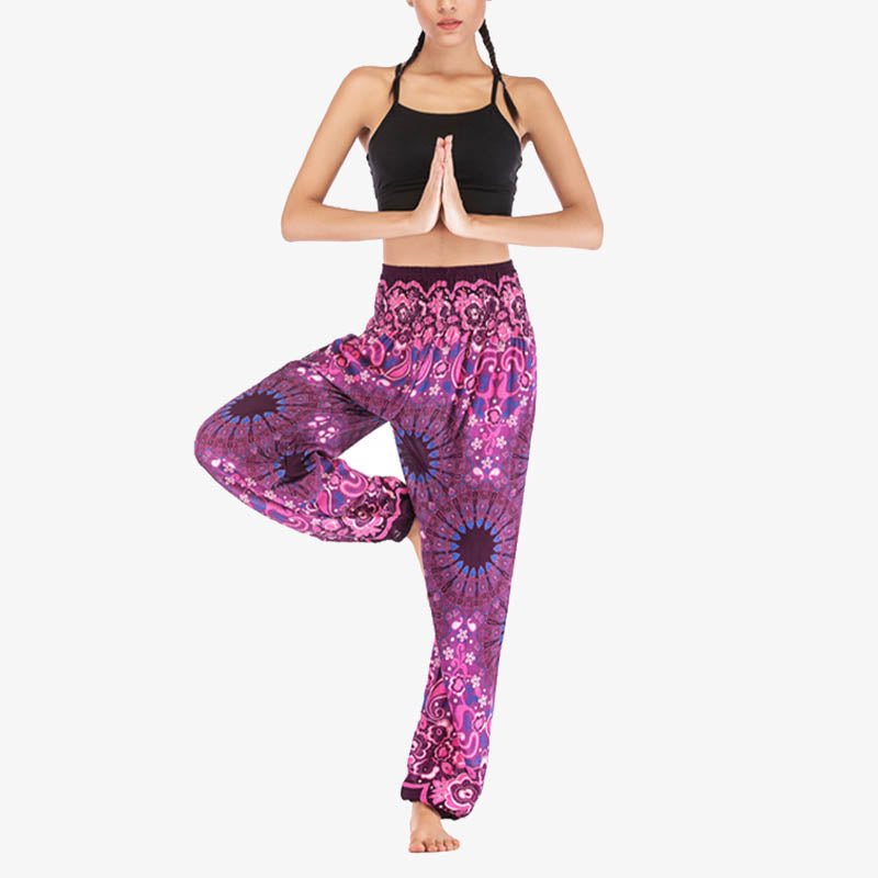 Pantalon de yoga ample taille haute pour femme avec motif géométrique mandala et Buddha Stones - image 40