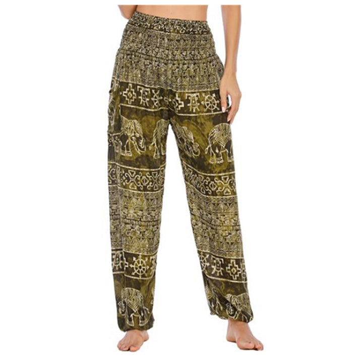 Pantalon de yoga ample et décontracté à taille haute pour femme avec motif d'éléphant et Buddha Stones - Éléphant vert clair - US2-8/10, UK/AU6-12/14, EU34-40/42 (F) - image 27