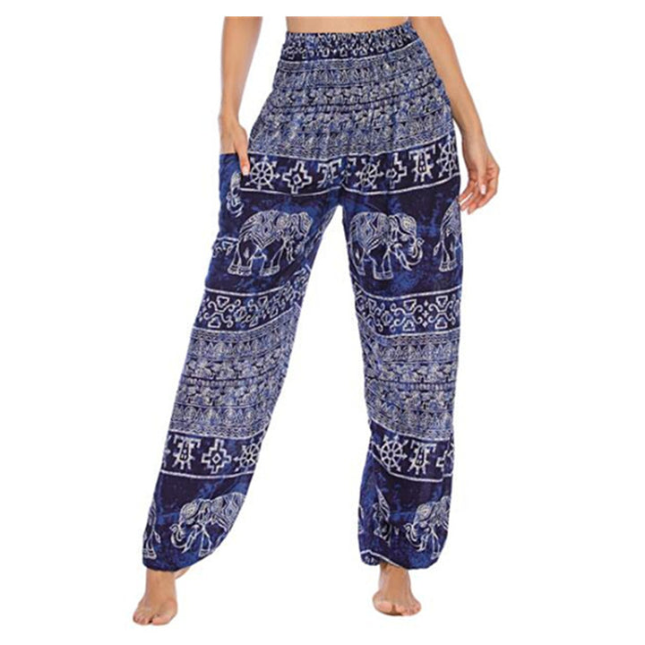 Pantalon de yoga ample et décontracté à taille haute pour femme avec motif d'éléphant et Buddha Stones - Éléphant bleu - US 2-8/10, UK/AU 6-12/14, EU 34-40/42 (F) - image 19