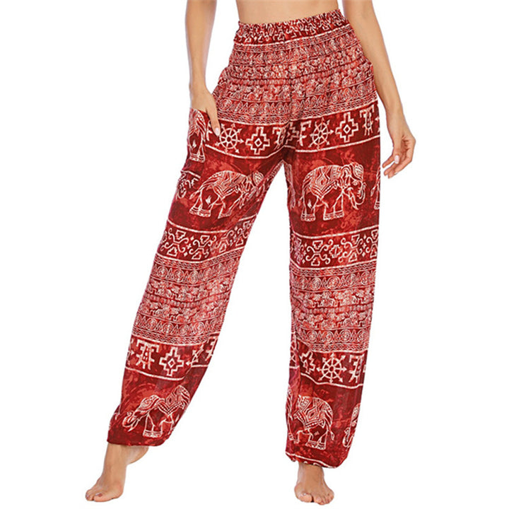 Pantalon de yoga ample et décontracté à taille haute pour femme avec motif d'éléphant et Buddha Stones - Éléphant rouge - US2-8/10, UK/AU6-12/14, EU34-40/42 (F) - image 8