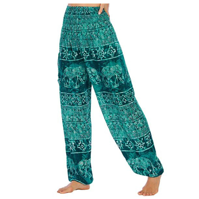 Pantalon de yoga ample et décontracté à taille haute pour femme avec motif d'éléphant et Buddha Stones - Éléphant vert - US 2-8/10, UK/AU 6-12/14, EU 34-40/42 (F) - image 13