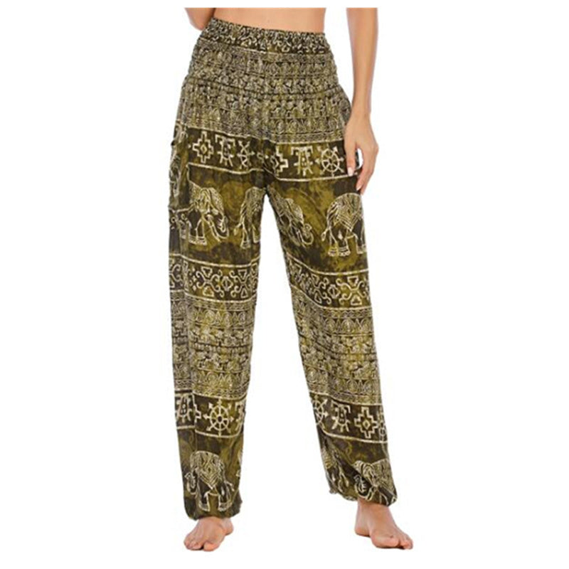 Pantalon de yoga ample et décontracté à taille haute pour femme avec motif d'éléphant et Buddha Stones - Éléphant vert clair - US 2-8/10, UK/AU 6-12/14, EU 34-40/42 (F) - image 26