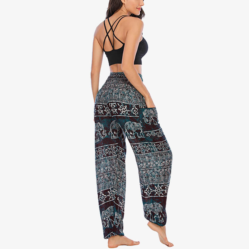 Pantalon de yoga ample et décontracté à taille haute pour femme avec motif d'éléphant et Buddha Stones - image 6