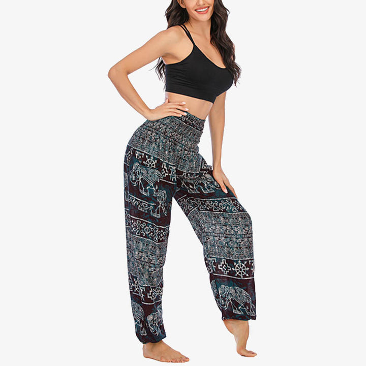Pantalon de yoga ample et décontracté à taille haute pour femme avec motif d'éléphant et Buddha Stones - image 3
