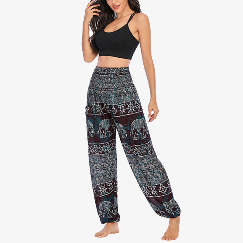 Pantalon de yoga ample et décontracté à taille haute pour femme avec motif d'éléphant et Buddha Stones - image 5