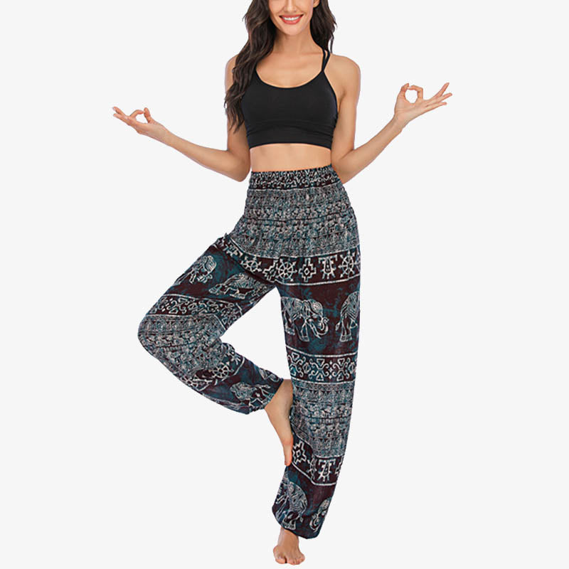 Pantalon de yoga ample et décontracté à taille haute pour femme avec motif d'éléphant et Buddha Stones - image 3