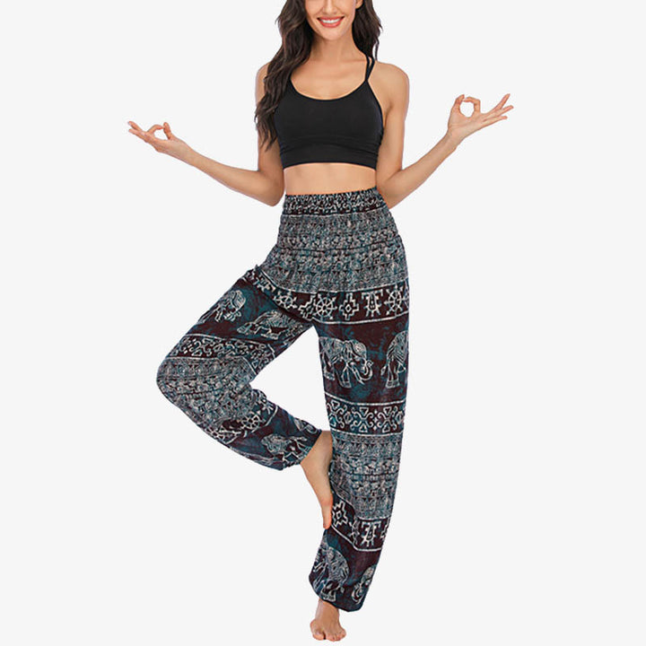 Pantalon de yoga ample et décontracté à taille haute pour femme avec motif d'éléphant et Buddha Stones - image 4