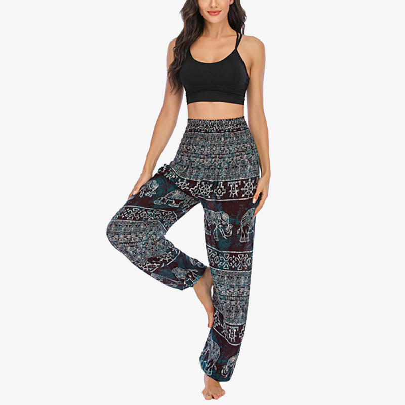 Pantalon de yoga ample et décontracté à taille haute pour femme avec motif d'éléphant et Buddha Stones - image 1