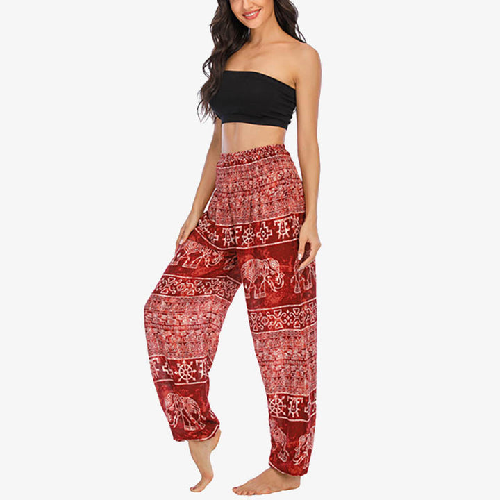 Pantalon de yoga ample et décontracté à taille haute pour femme avec motif d'éléphant et Buddha Stones - image 12