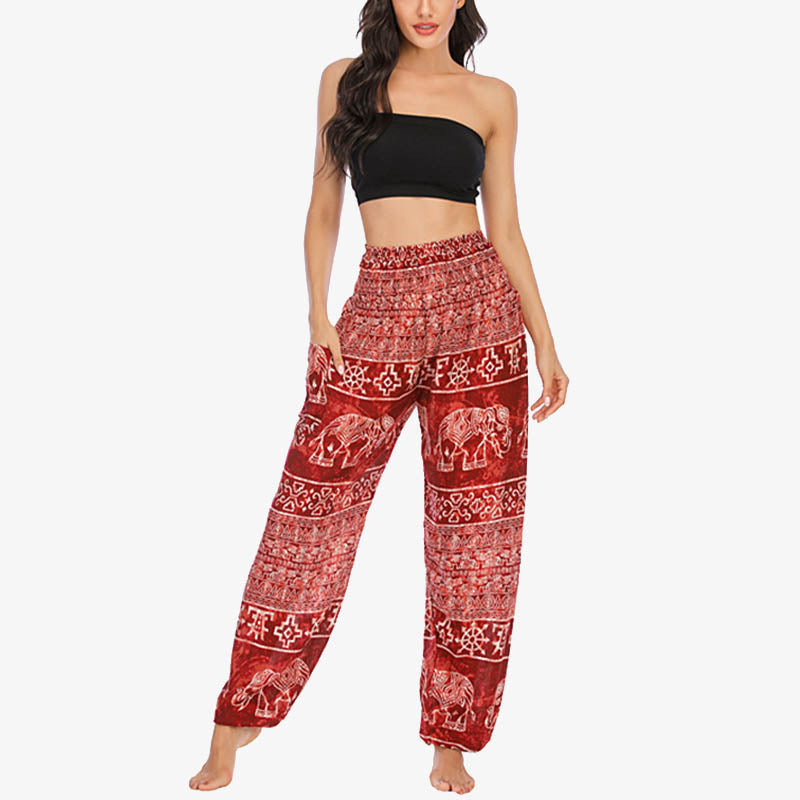 Pantalon de yoga ample et décontracté à taille haute pour femme avec motif d'éléphant et Buddha Stones - image 12