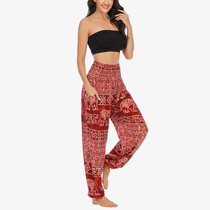 Pantalon de yoga ample et décontracté à taille haute pour femme avec motif d'éléphant et Buddha Stones - image 9