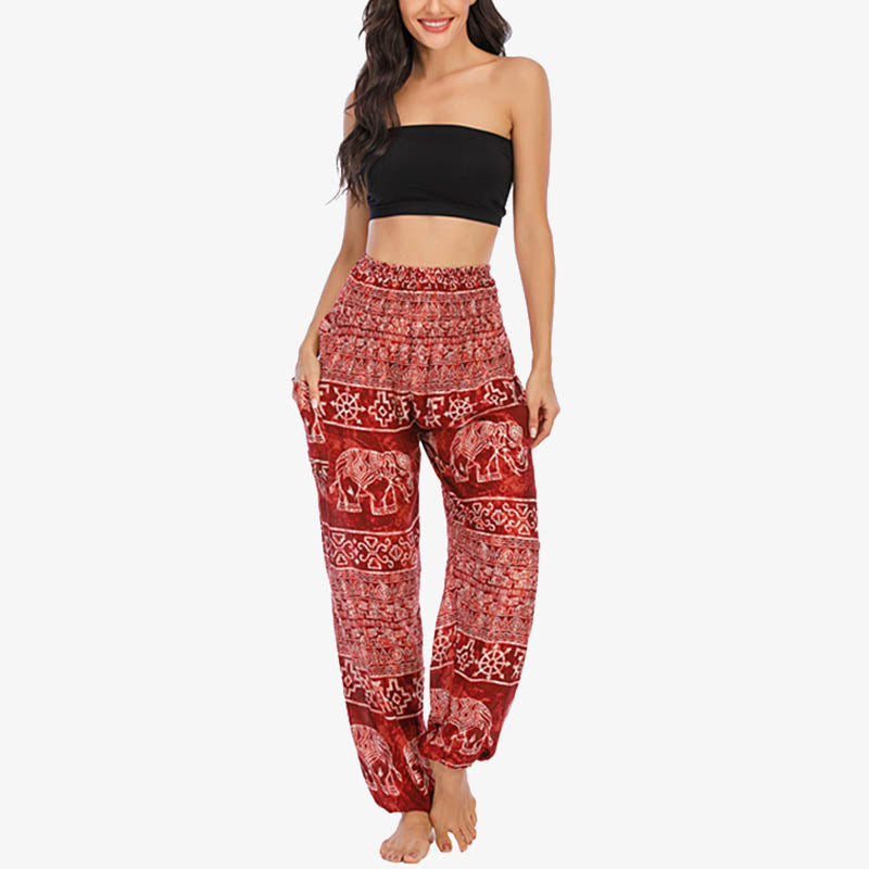 Pantalon de yoga ample et décontracté à taille haute pour femme avec motif d'éléphant et Buddha Stones - image 9