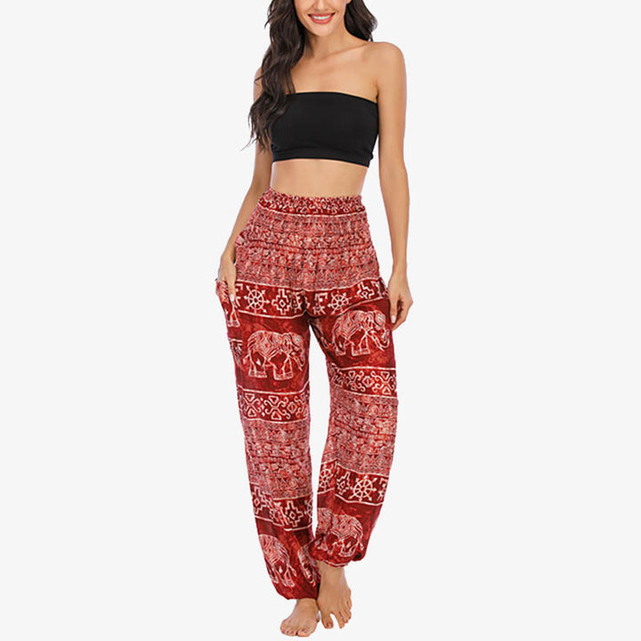 Pantalon de yoga ample et décontracté à taille haute pour femme avec motif d'éléphant et Buddha Stones - image 10