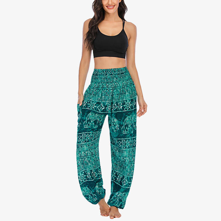 Pantalon de yoga ample et décontracté à taille haute pour femme avec motif d'éléphant et Buddha Stones - image 16