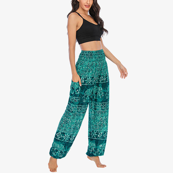 Pantalon de yoga ample et décontracté à taille haute pour femme avec motif d'éléphant et Buddha Stones - image 17