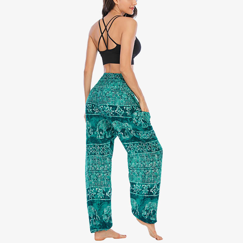 Pantalon de yoga ample et décontracté à taille haute pour femme avec motif d'éléphant et Buddha Stones - image 18