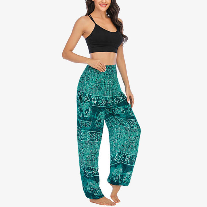 Pantalon de yoga ample et décontracté à taille haute pour femme avec motif d'éléphant et Buddha Stones - image 14