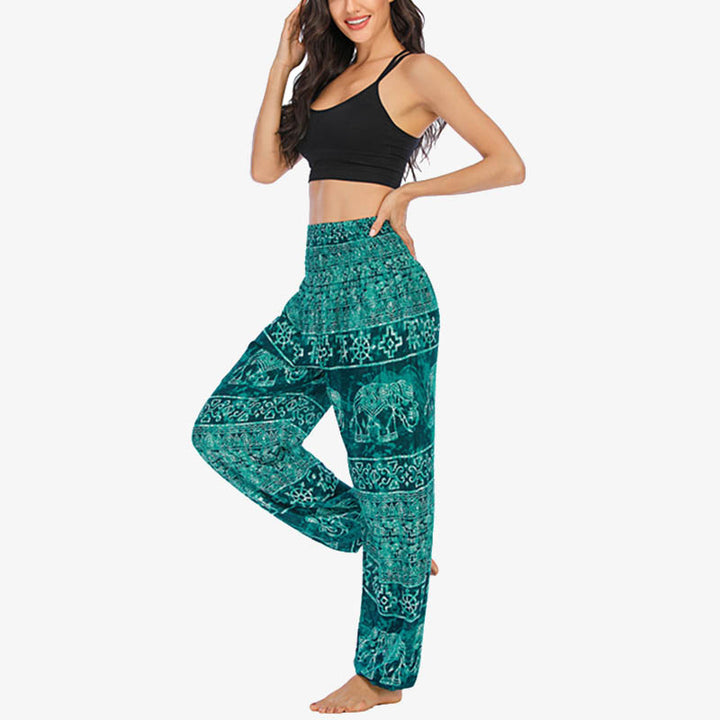 Pantalon de yoga ample et décontracté à taille haute pour femme avec motif d'éléphant et Buddha Stones - image 18