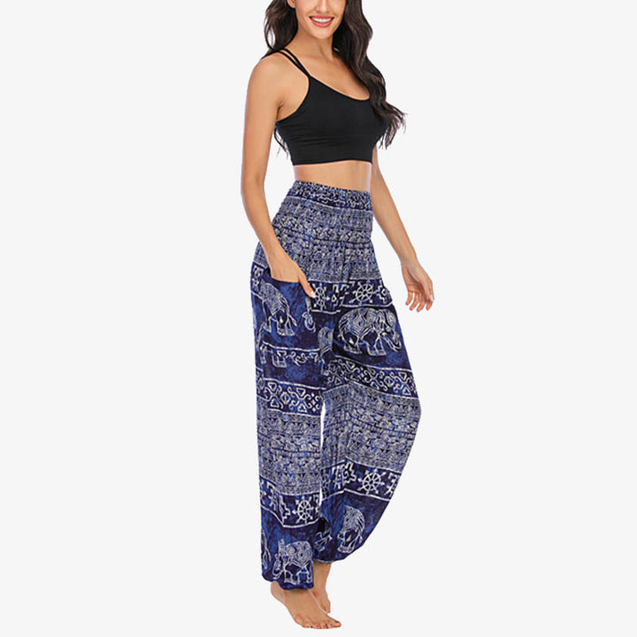 Pantalon de yoga ample et décontracté à taille haute pour femme avec motif d'éléphant et Buddha Stones - image 25