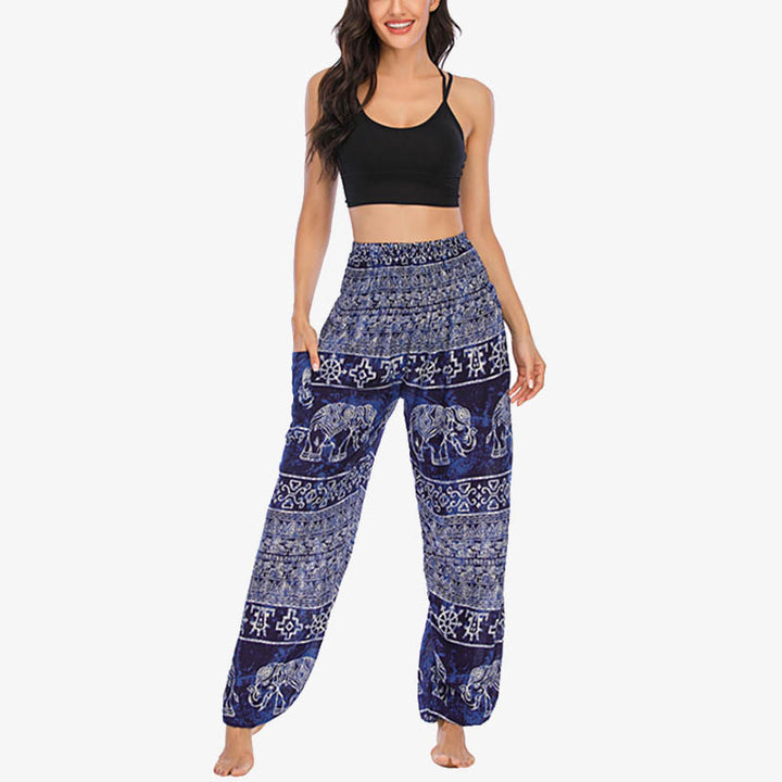 Pantalon de yoga ample et décontracté à taille haute pour femme avec motif d'éléphant et Buddha Stones - image 24