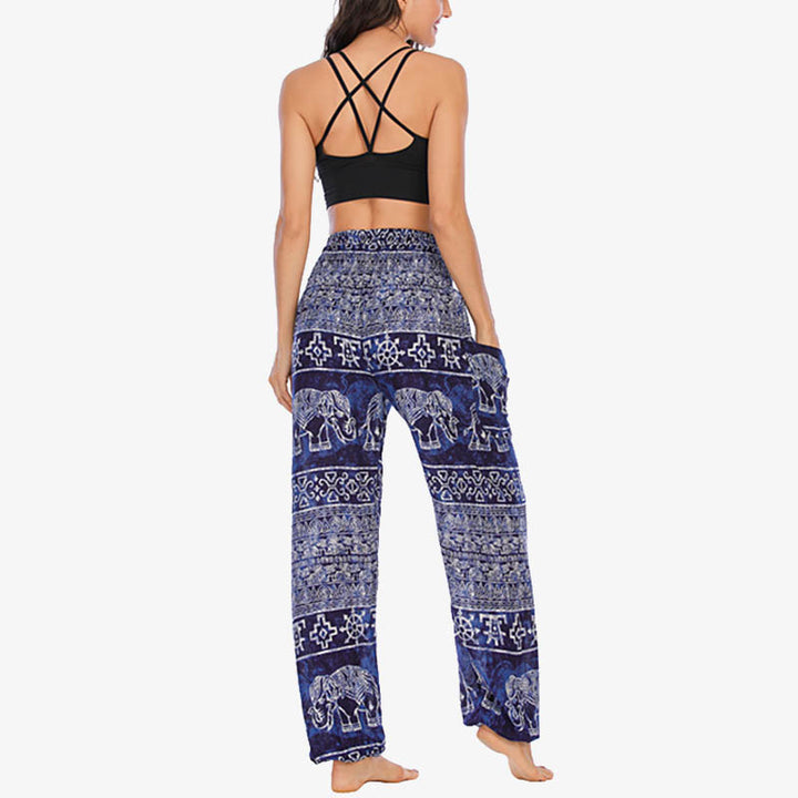 Pantalon de yoga ample et décontracté à taille haute pour femme avec motif d'éléphant et Buddha Stones - image 22