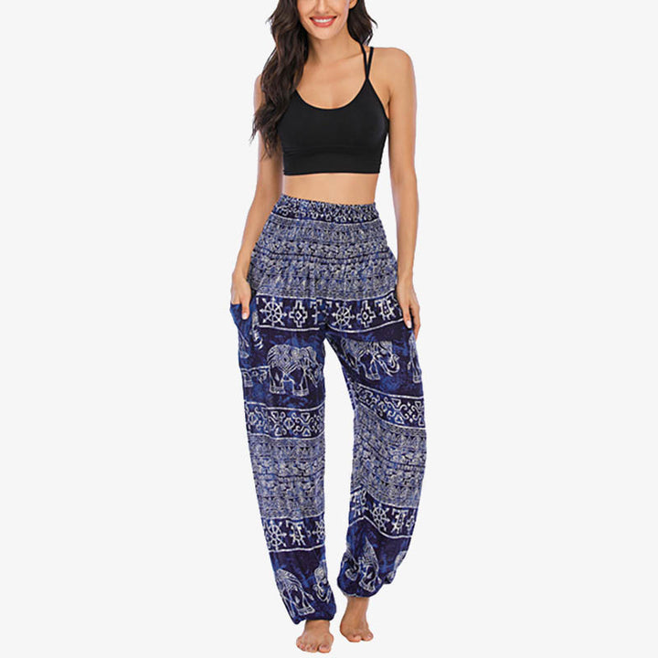 Pantalon de yoga ample et décontracté à taille haute pour femme avec motif d'éléphant et Buddha Stones - image 20