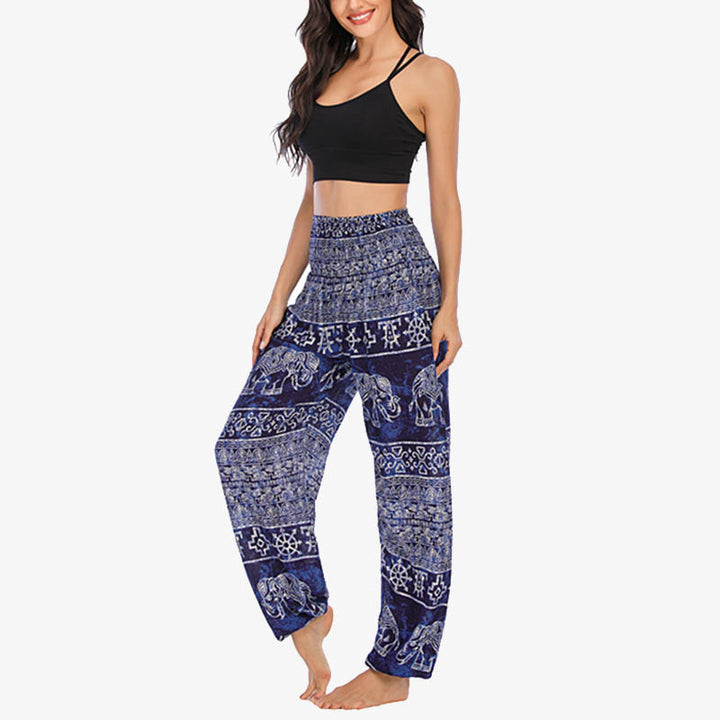 Pantalon de yoga ample et décontracté à taille haute pour femme avec motif d'éléphant et Buddha Stones - image 26
