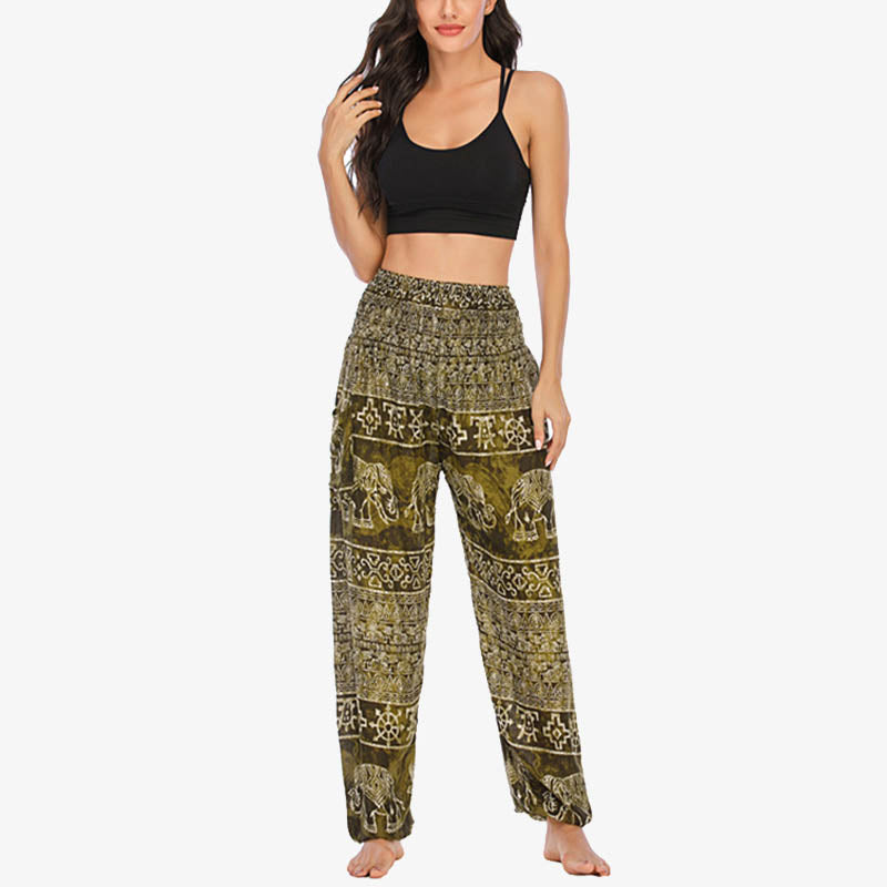Pantalon de yoga ample et décontracté à taille haute pour femme avec motif d'éléphant et Buddha Stones - image 27