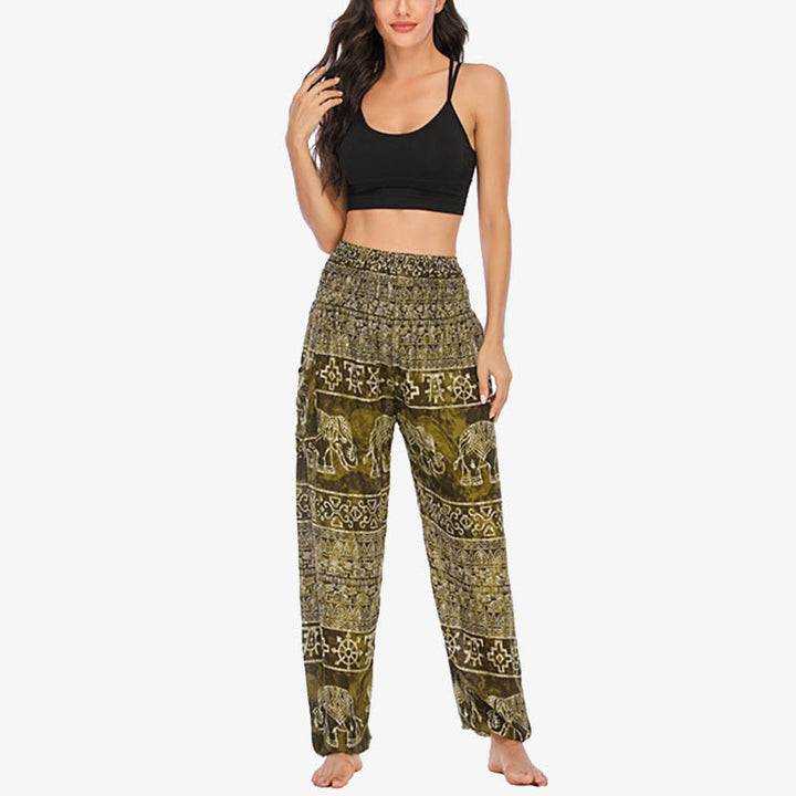 Pantalon de yoga ample et décontracté à taille haute pour femme avec motif d'éléphant et Buddha Stones - image 27