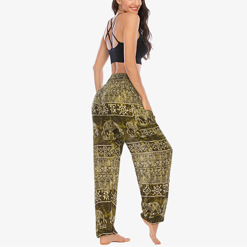 Pantalon de yoga ample et décontracté à taille haute pour femme avec motif d'éléphant et Buddha Stones - image 31