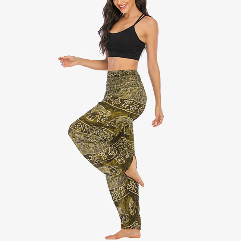 Pantalon de yoga ample et décontracté à taille haute pour femme avec motif d'éléphant et Buddha Stones - image 32