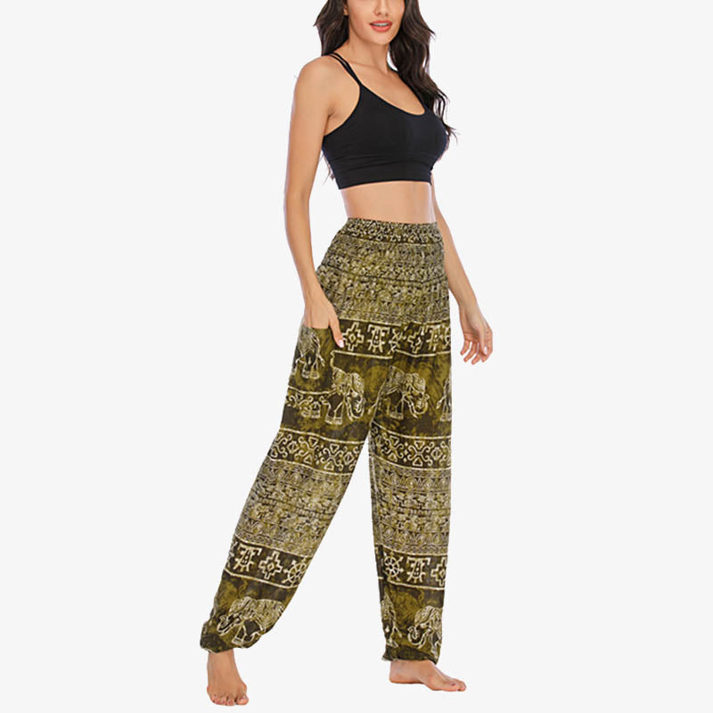Pantalon de yoga ample et décontracté à taille haute pour femme avec motif d'éléphant et Buddha Stones - image 29