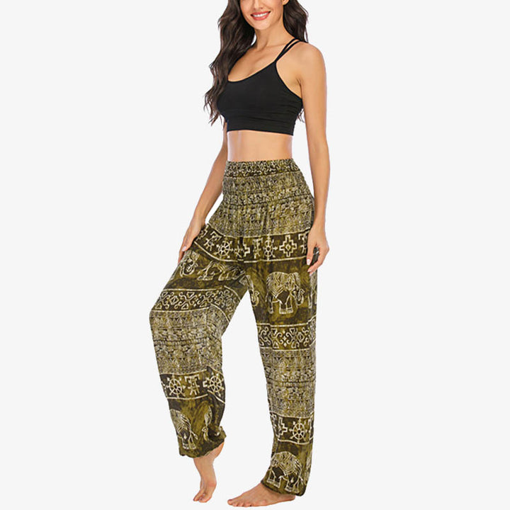 Pantalon de yoga ample et décontracté à taille haute pour femme avec motif d'éléphant et Buddha Stones - image 29