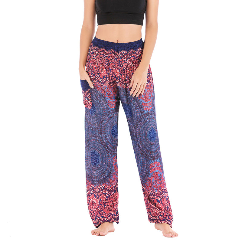 Pantalon de yoga taille haute pour femme, ample et décontracté, motif géométrique rond avec Buddha Stones - Bleu - US2-8/10, UK/AU6-12/14, EU34-40/42 (F) - image 30