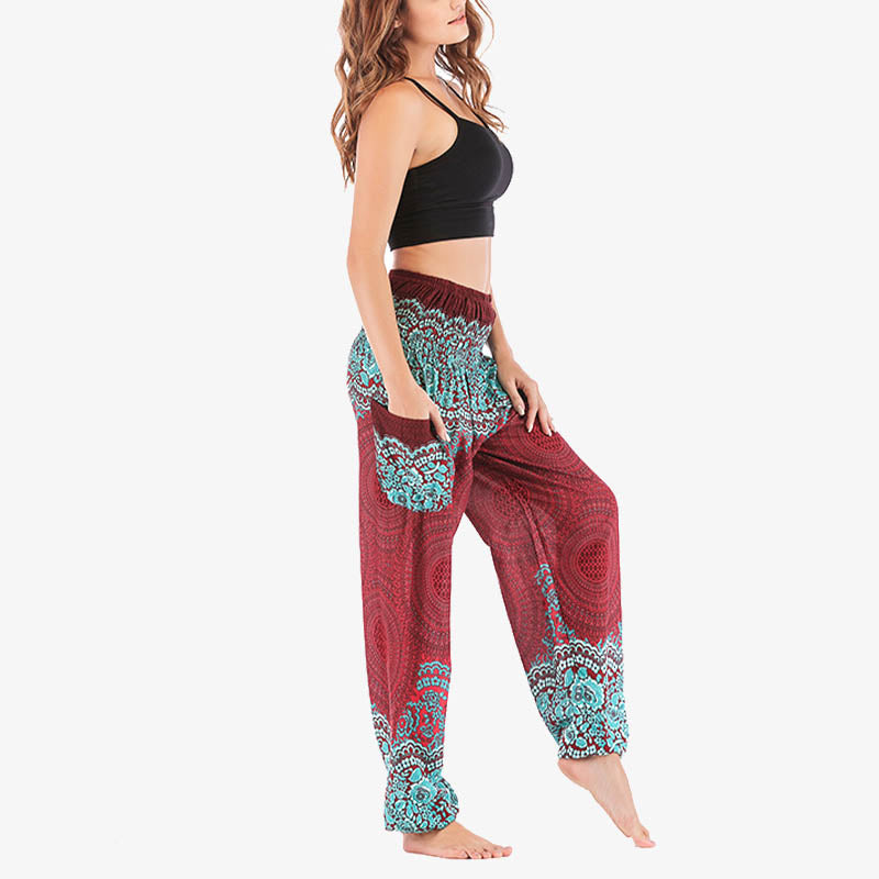 Pantalon de yoga taille haute pour femme, ample et décontracté, motif géométrique rond avec Buddha Stones - image 7