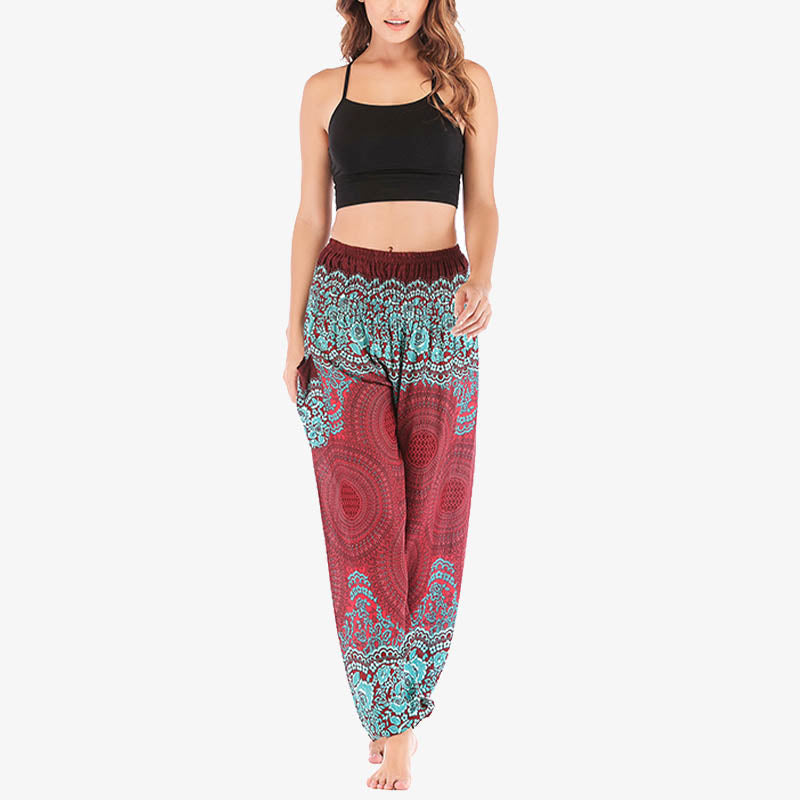Pantalon de yoga taille haute pour femme, ample et décontracté, motif géométrique rond avec Buddha Stones - image 1