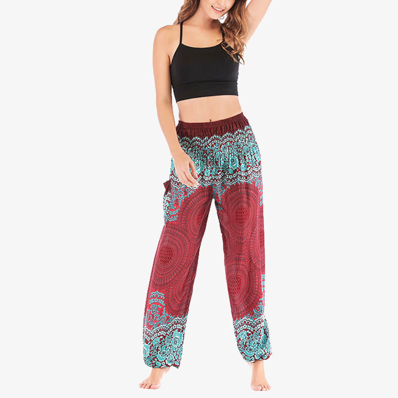 Pantalon de yoga taille haute pour femme, ample et décontracté, motif géométrique rond avec Buddha Stones - image 2