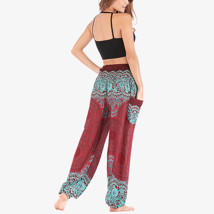 Pantalon de yoga taille haute pour femme, ample et décontracté, motif géométrique rond avec Buddha Stones - image 4