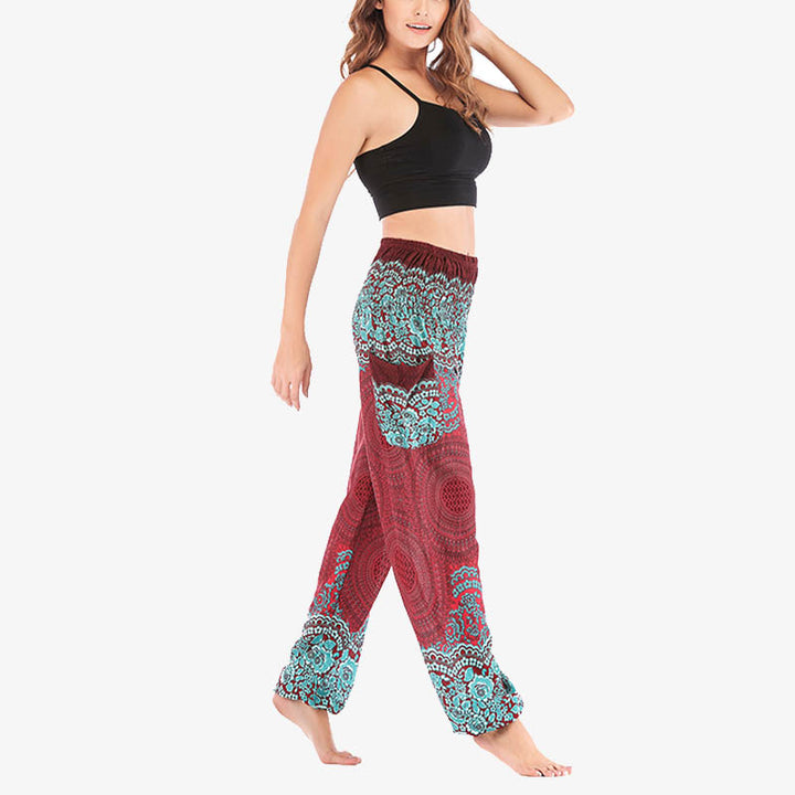 Pantalon de yoga taille haute pour femme, ample et décontracté, motif géométrique rond avec Buddha Stones - image 6
