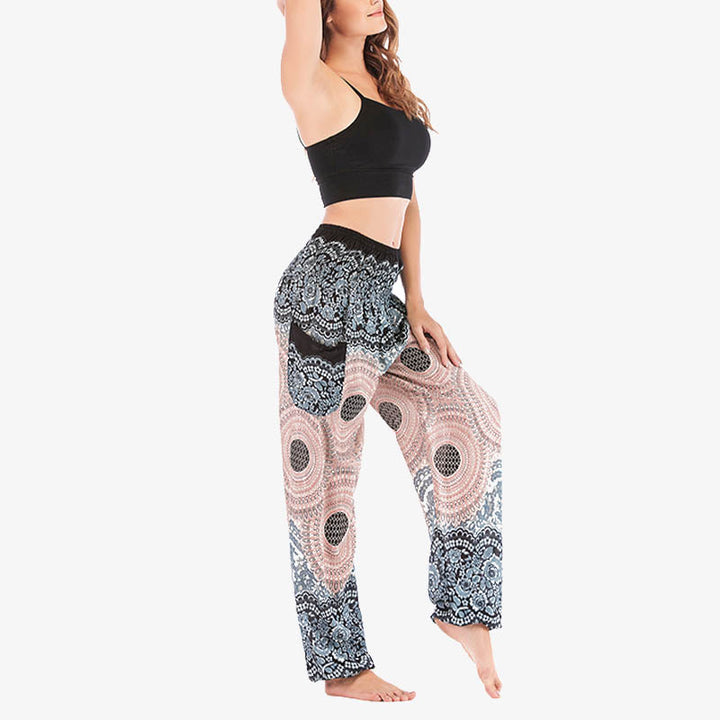 Pantalon de yoga taille haute pour femme, ample et décontracté, motif géométrique rond avec Buddha Stones - image 15