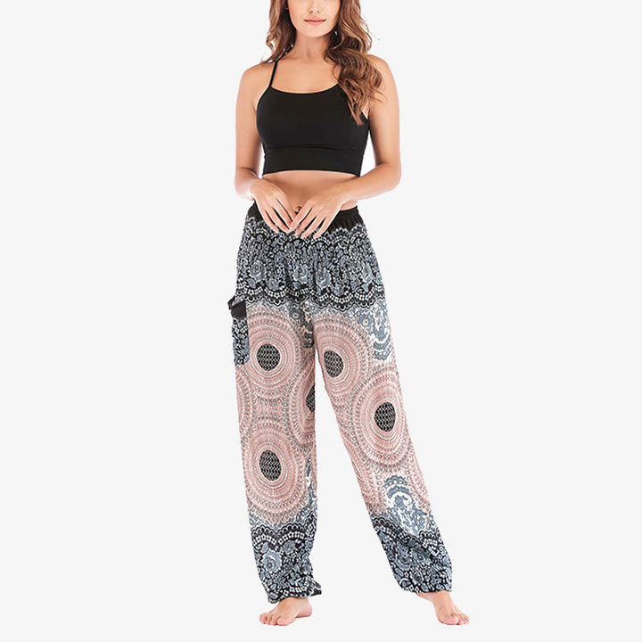 Pantalon de yoga taille haute pour femme, ample et décontracté, motif géométrique rond avec Buddha Stones - image 17