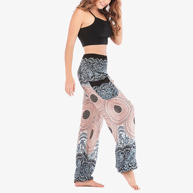 Pantalon de yoga taille haute pour femme, ample et décontracté, motif géométrique rond avec Buddha Stones - image 17