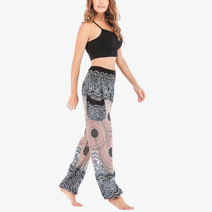 Pantalon de yoga taille haute pour femme, ample et décontracté, motif géométrique rond avec Buddha Stones - image 11