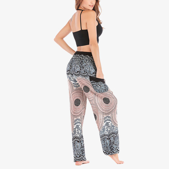 Pantalon de yoga taille haute pour femme, ample et décontracté, motif géométrique rond avec Buddha Stones - image 18