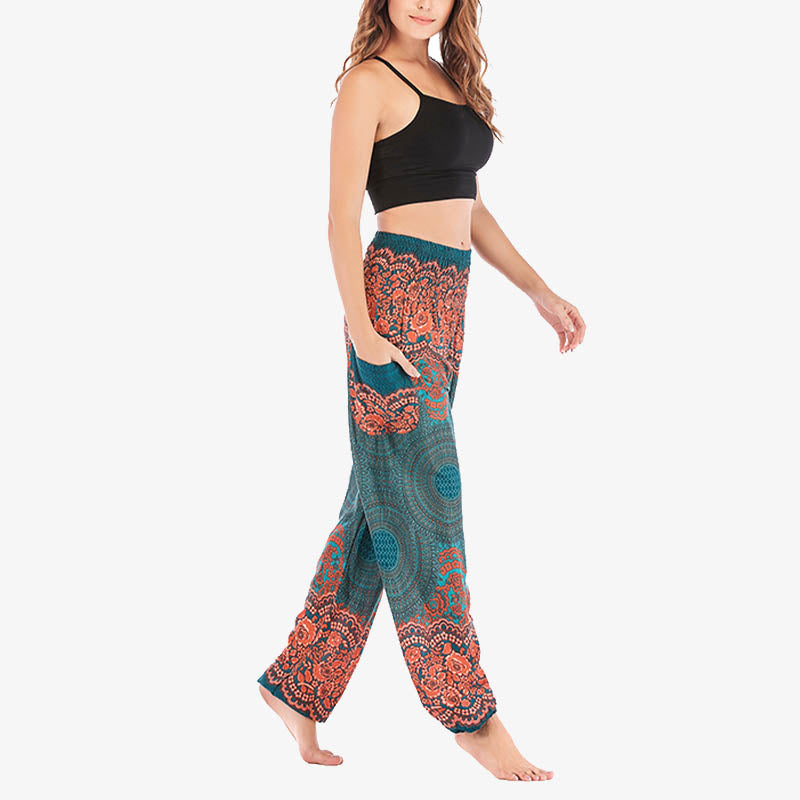 Pantalon de yoga taille haute pour femme, ample et décontracté, motif géométrique rond avec Buddha Stones - image 22