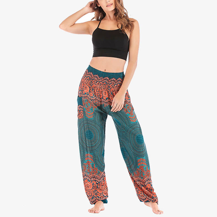 Pantalon de yoga taille haute pour femme, ample et décontracté, motif géométrique rond avec Buddha Stones - image 27