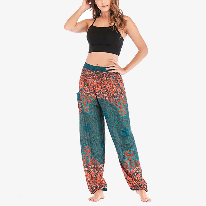 Pantalon de yoga taille haute pour femme, ample et décontracté, motif géométrique rond avec Buddha Stones - image 25