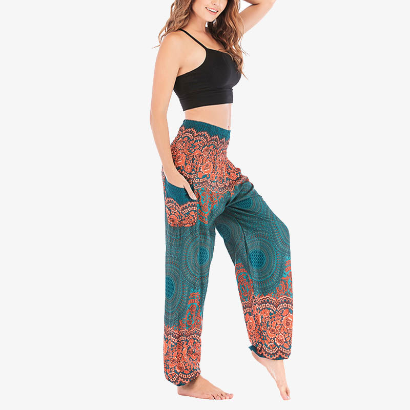 Pantalon de yoga taille haute pour femme, ample et décontracté, motif géométrique rond avec Buddha Stones - image 27