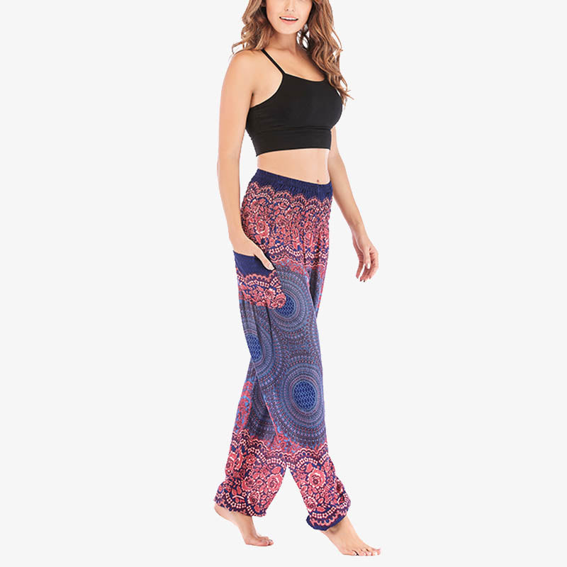 Pantalon de yoga taille haute pour femme, ample et décontracté, motif géométrique rond avec Buddha Stones - image 32