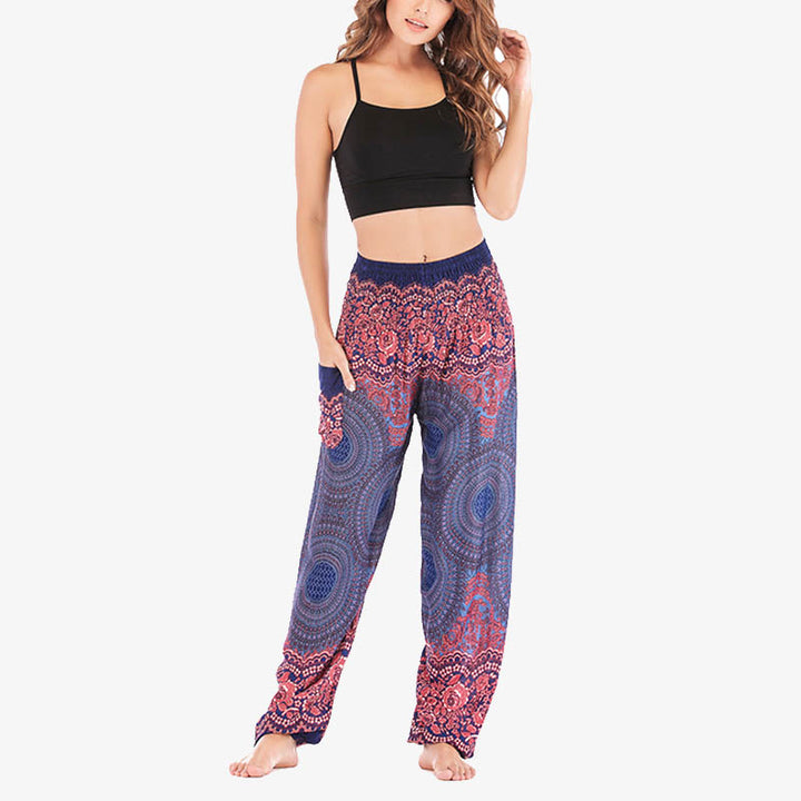 Pantalon de yoga taille haute pour femme, ample et décontracté, motif géométrique rond avec Buddha Stones - image 31